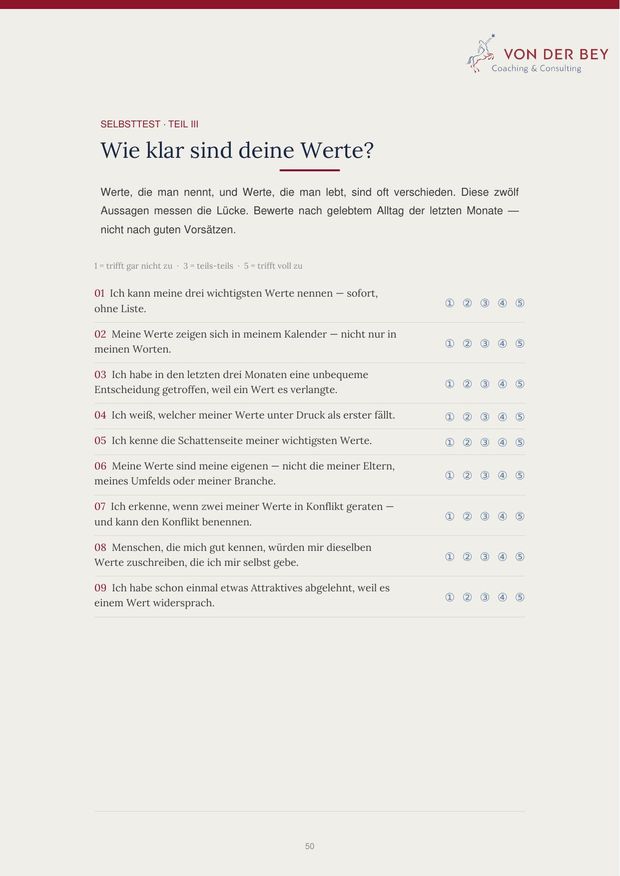 Workbook — Selbsttest Werte